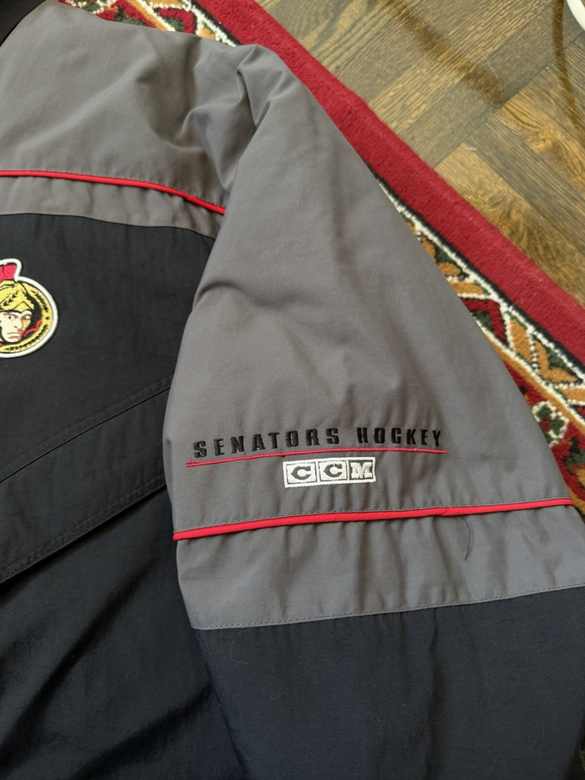 Vintage CCM NHL Ottawa Senators Jacket Mens XL Hockey Black Gray Parka