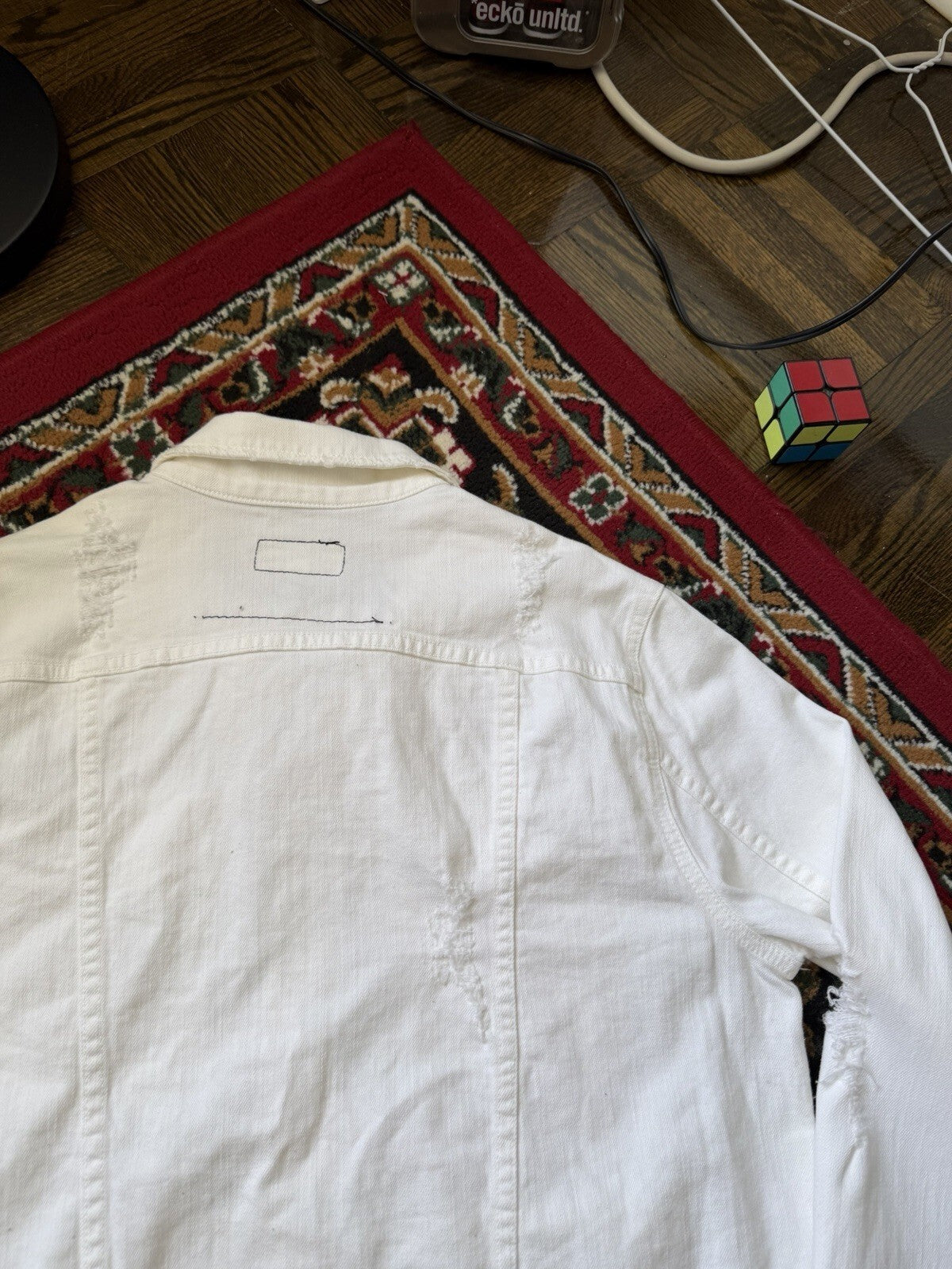 CURRENT / ELLIOTT Distressed Cotton Trucker Denim Jacket White Size 3