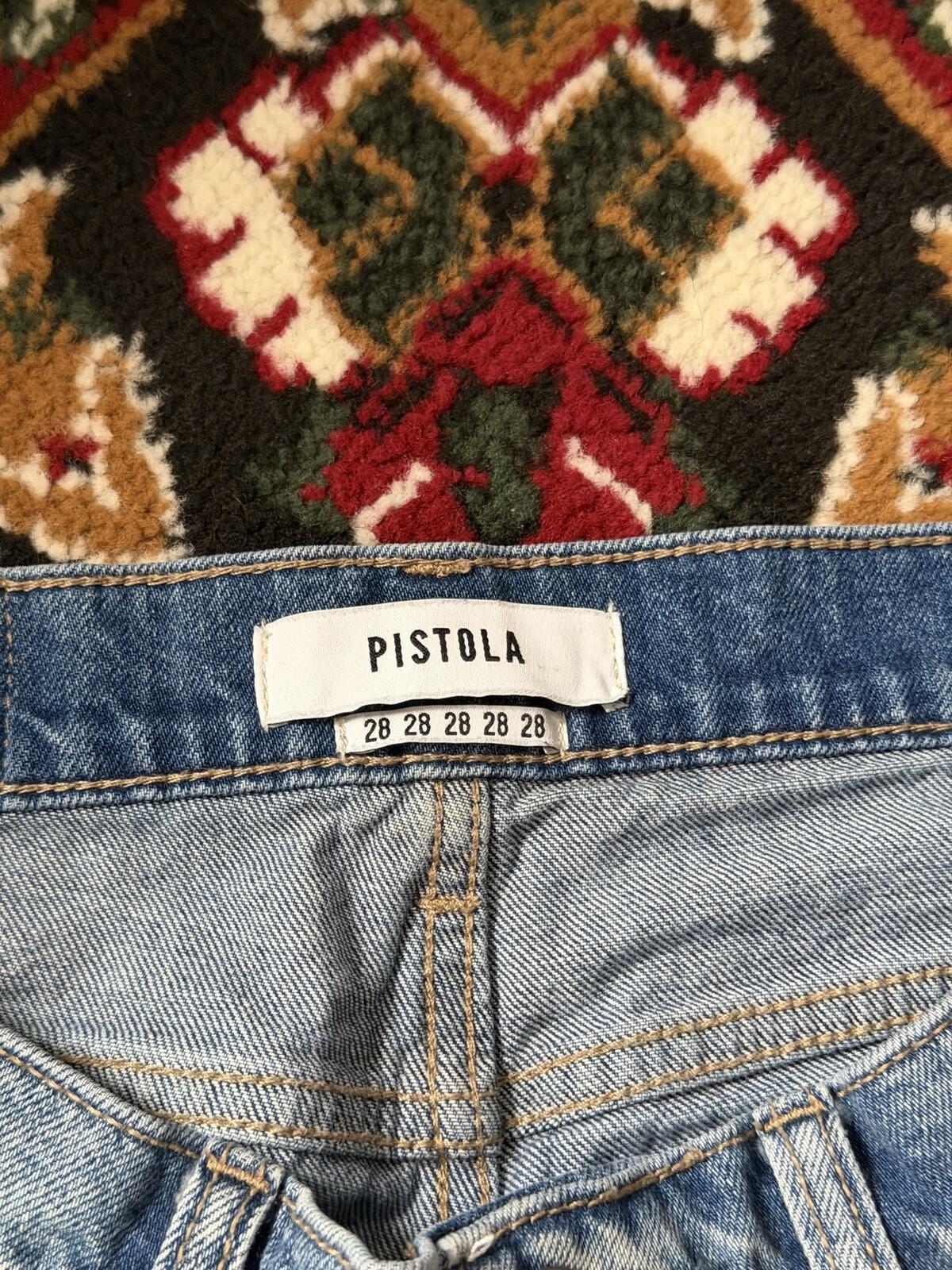 Pistola Women's Straight Zipped Distressed Denim Jeans Blue Pants Size 28