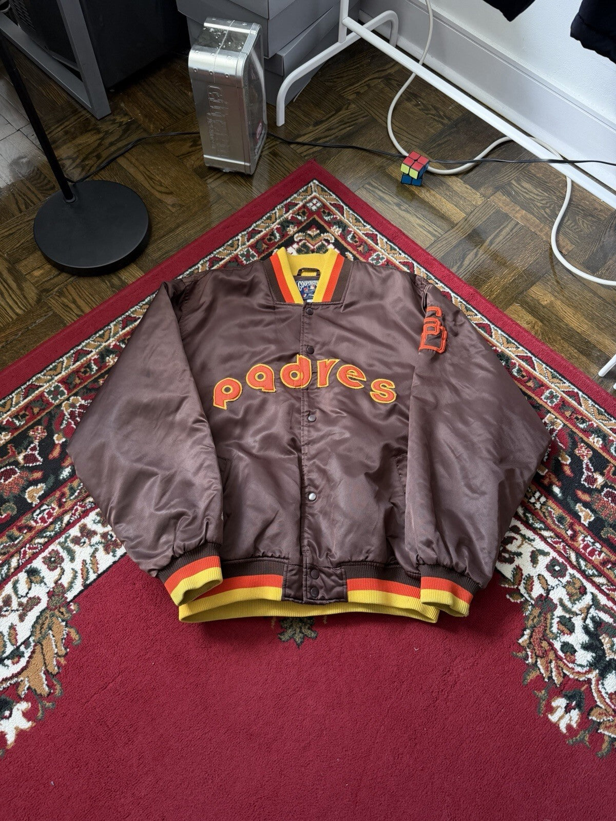 Vintage 90's San Diego Padres Majestic Cooperstown Brown Satin Bomber Jacket XL