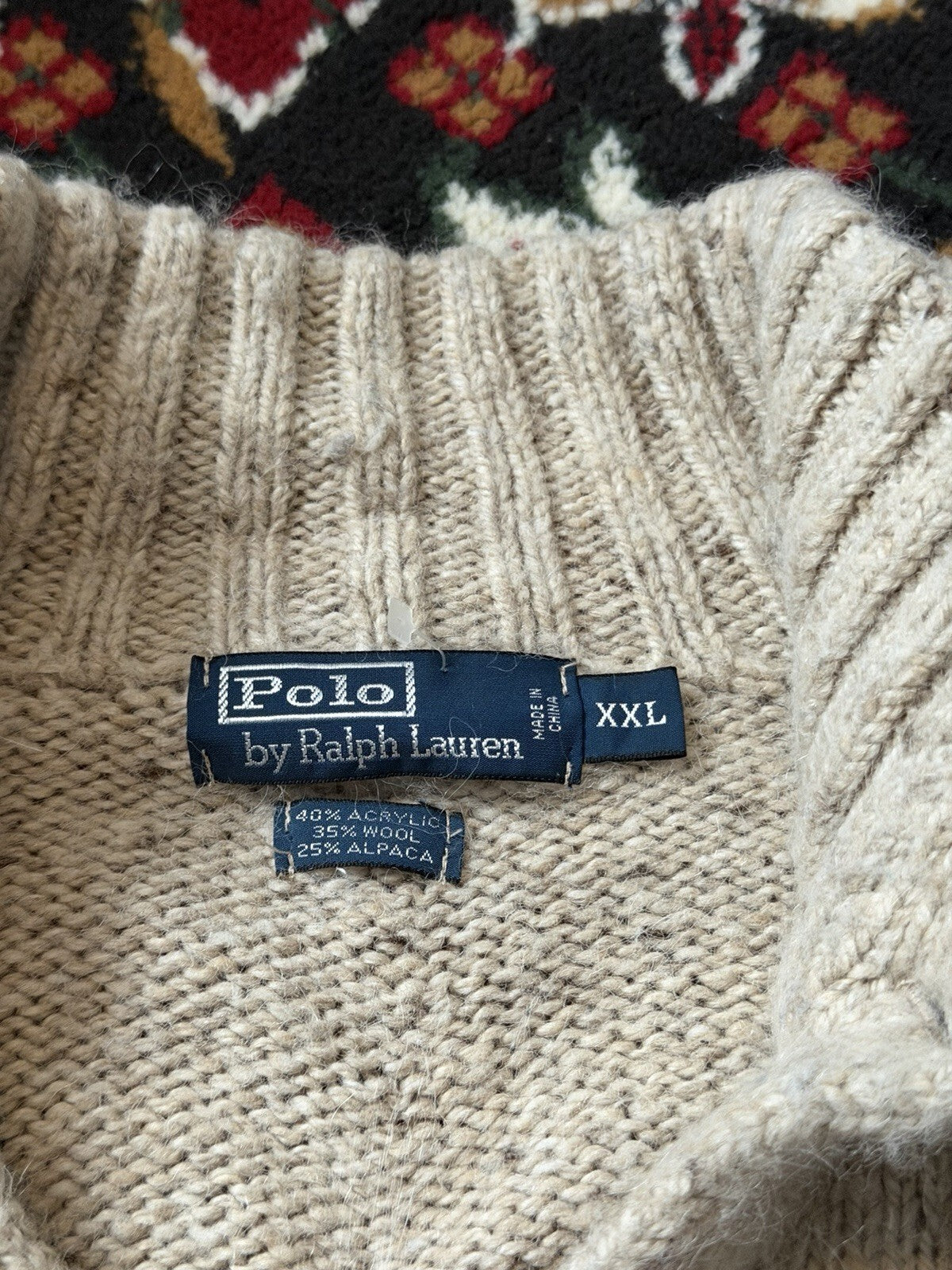 VTG Polo Ralph Lauren Henley Knit Ribbed Hem Alpaca & Wool Blend Sweater XXL 90s
