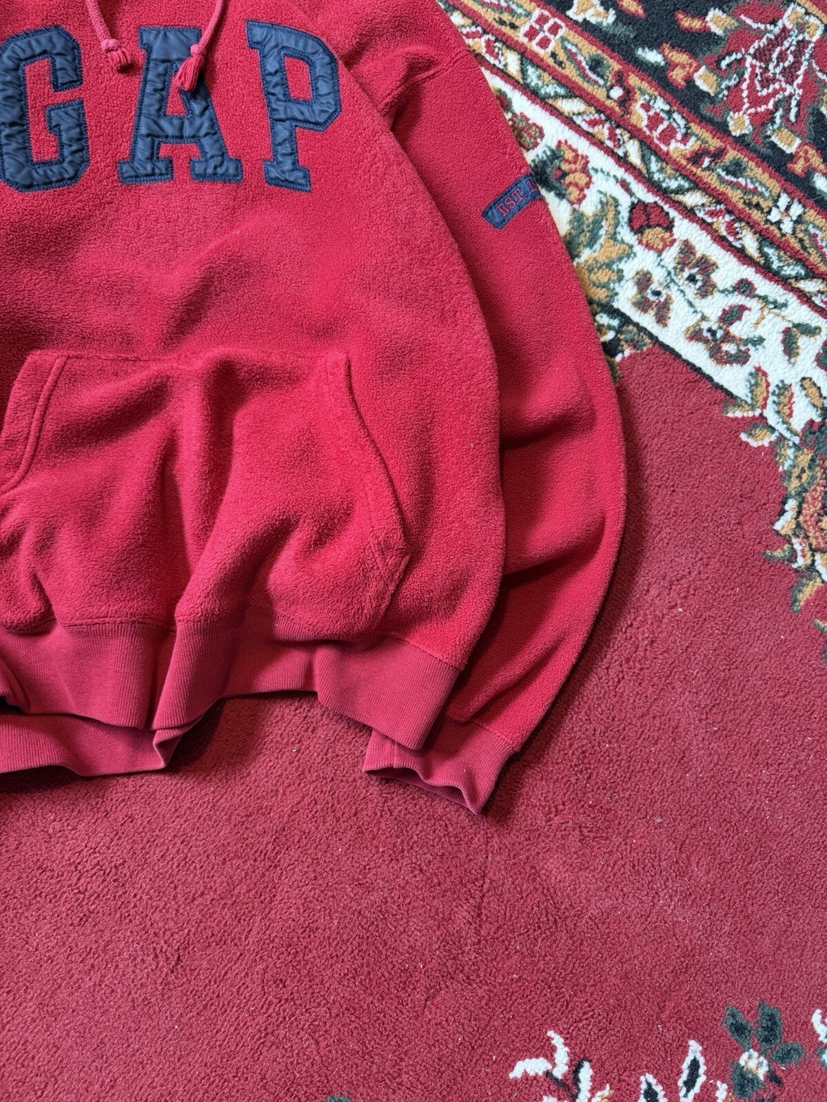 00s Gap Vintage Fleece Hoodie Mens S Y2K Spell Out Red