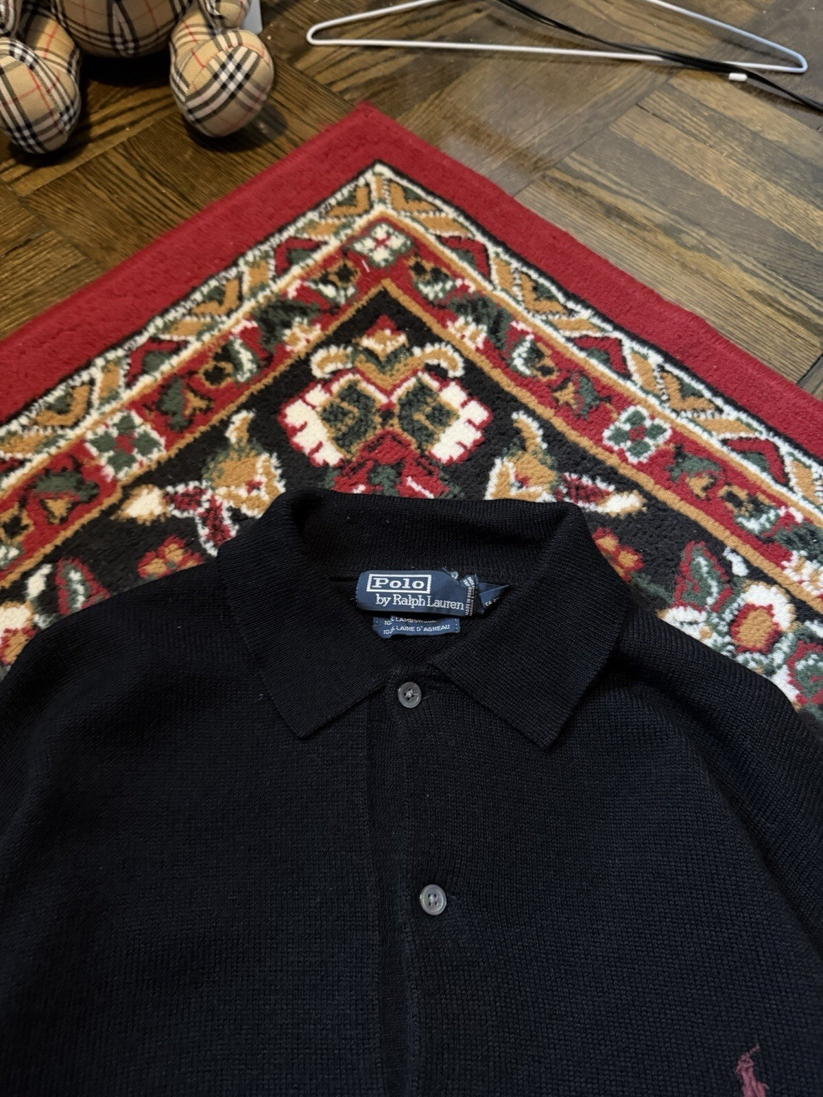 Polo Ralph Lauren Wool Long Sleeve Polo Collared Sweater Black Size L