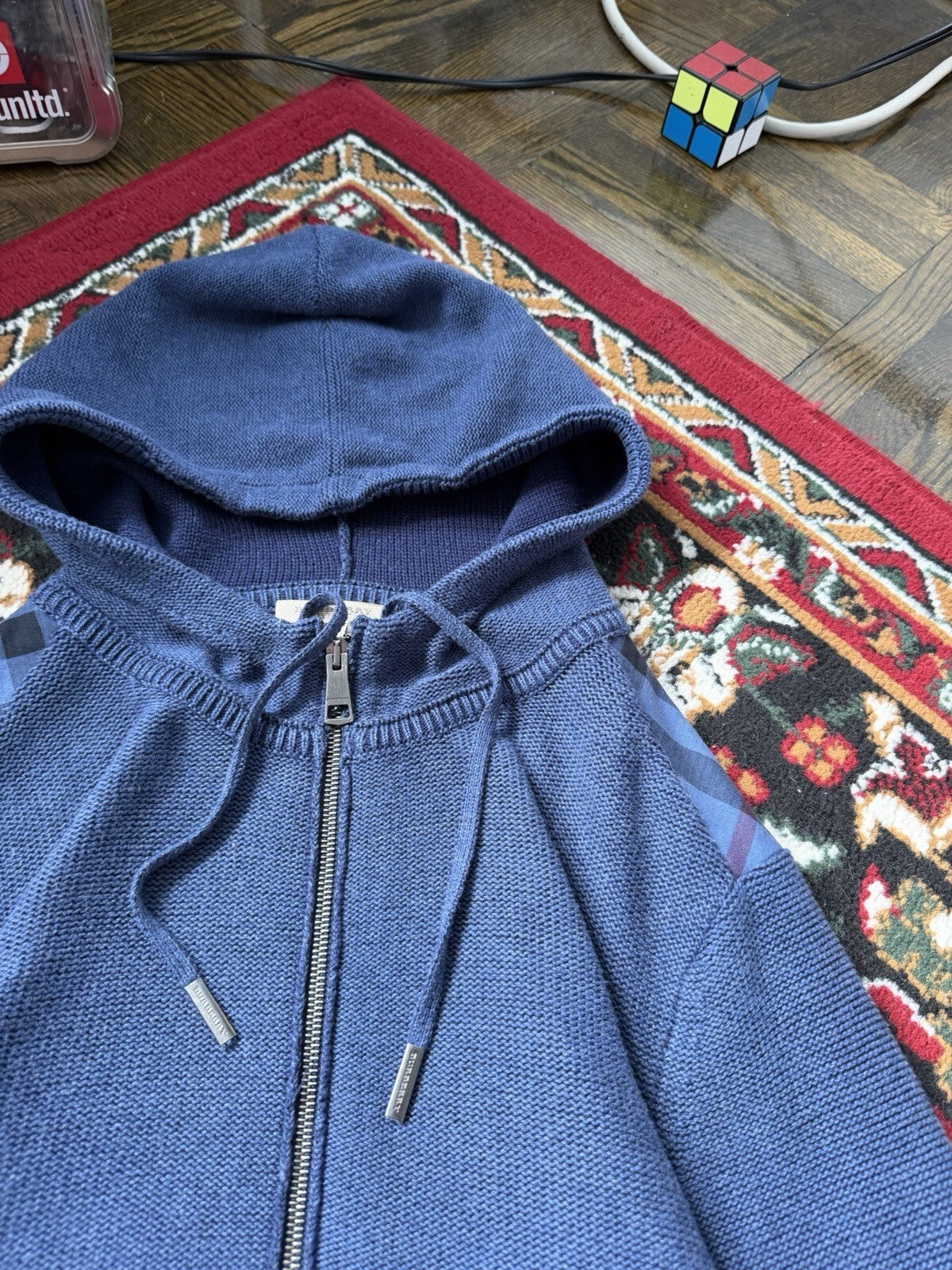 Burberry Brit Knit Men’s Classic Blue Zip Up Hoodie Size M Sweater