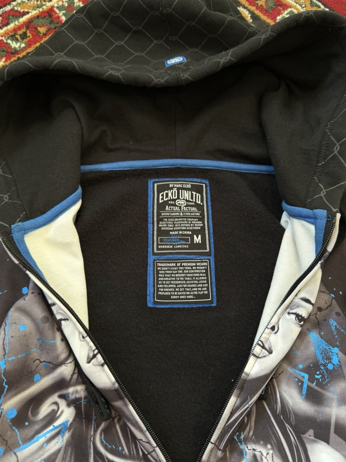 Vintage Ecko Unltd. Full Zip Hoodie Graffiti Girl Print Size M Streetwear Y2K