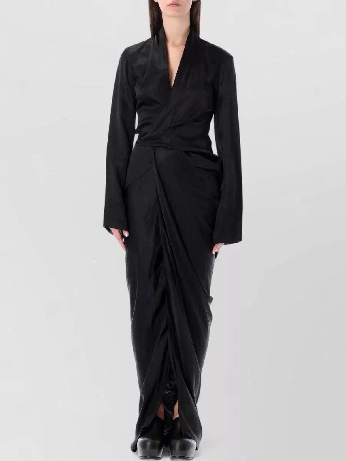 RICK OWENS FW22 Strobe Cupro Draped Wrap Maxi Dress Zip Long Sleeves 6US 42IT