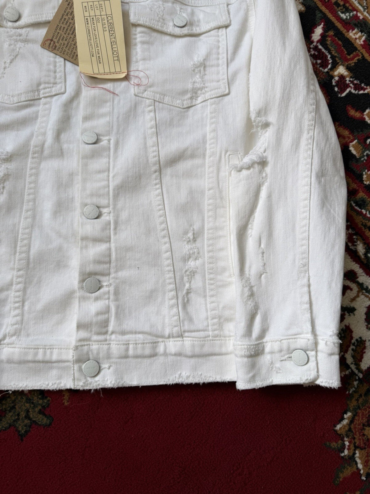 CURRENT / ELLIOTT Distressed Cotton Trucker Denim Jacket White Size 3