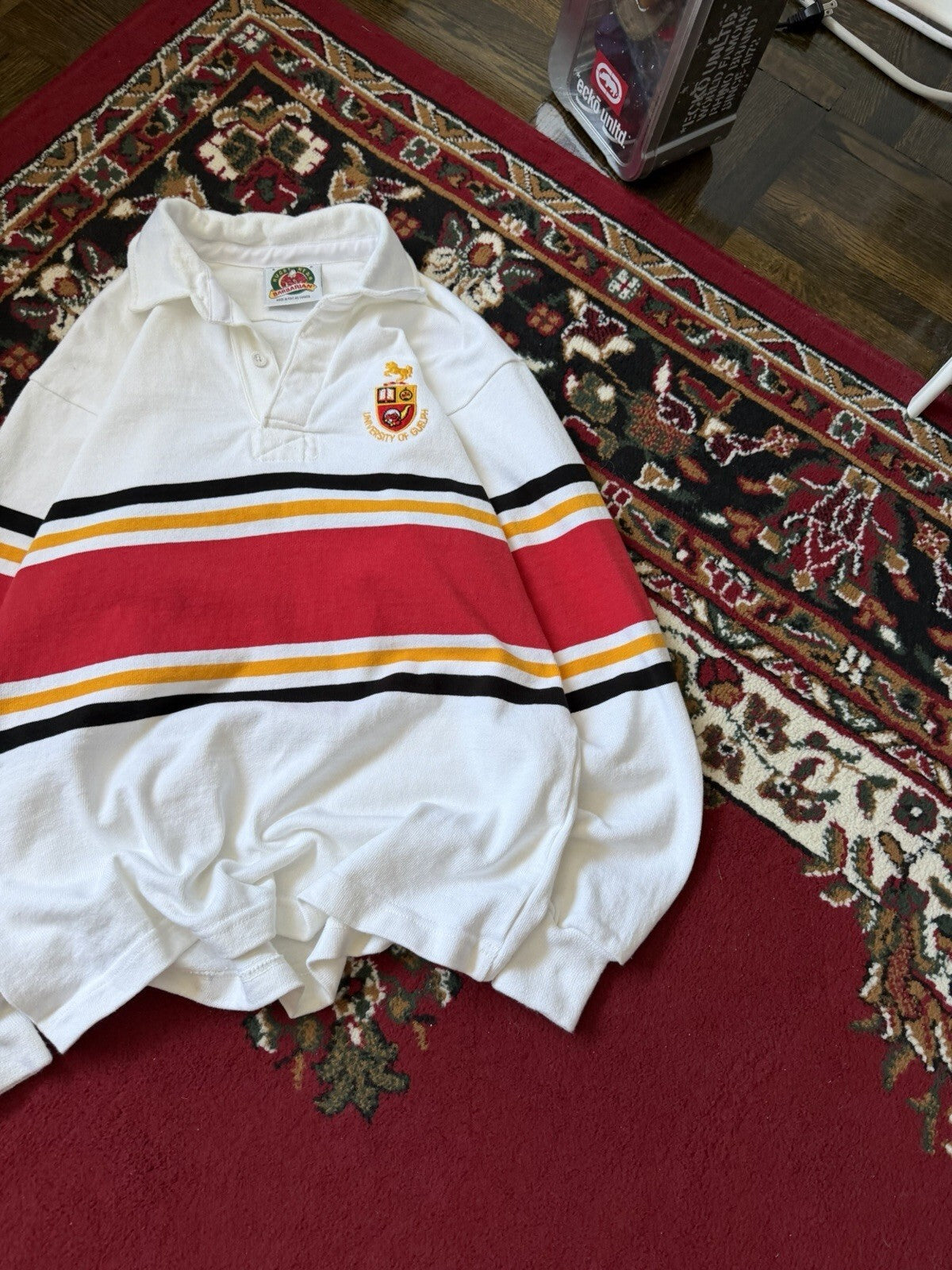 Vintage Barbarian Rugby Shirt Mens Small University of Guelph White  Polo