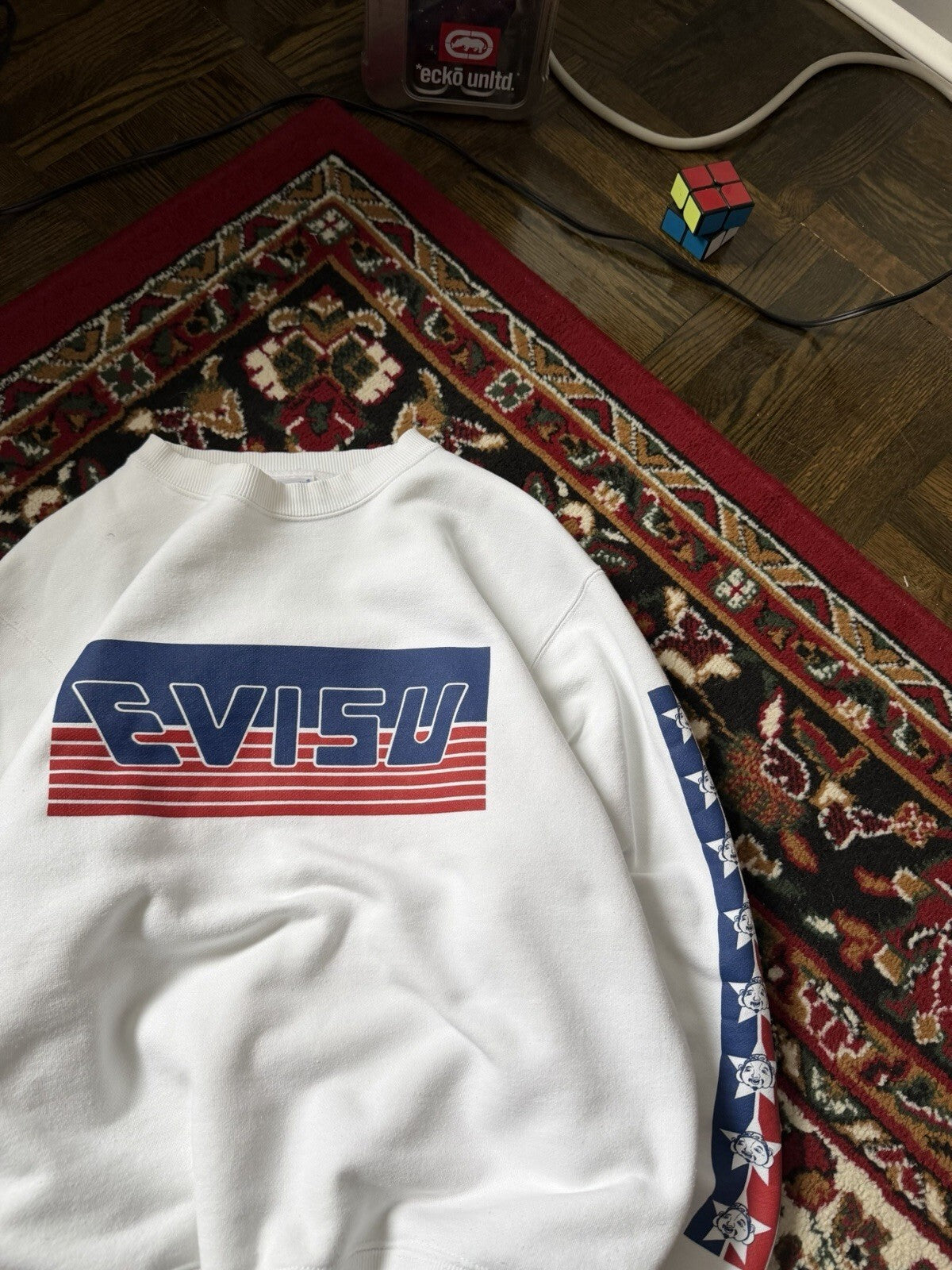 Vintage Evisu God of Prosperity Heritage White Sweatshirt Big Logo