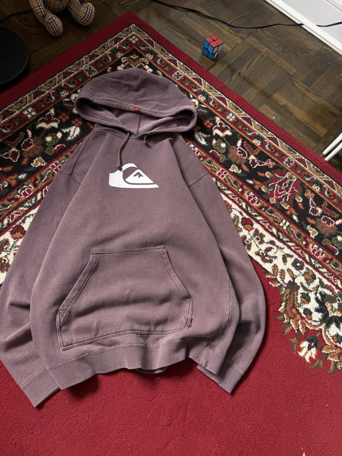 Vintage 00s Y2K Quicksilver Surf Boarding Hoodie Burgundy Dyed Mens Size S