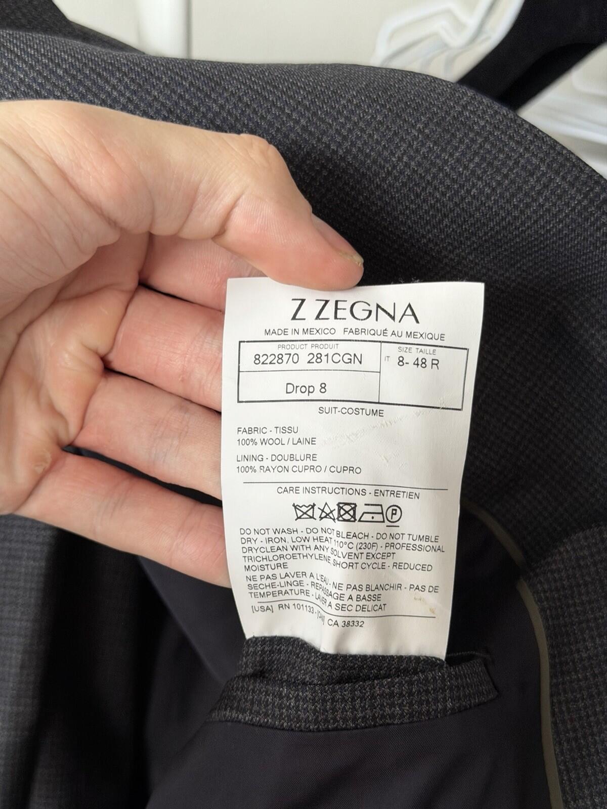 ZZegna Micro Check Wool Suit Mens 48R EU  Drop 8 Blazer Pants Ermenegildo Zegna