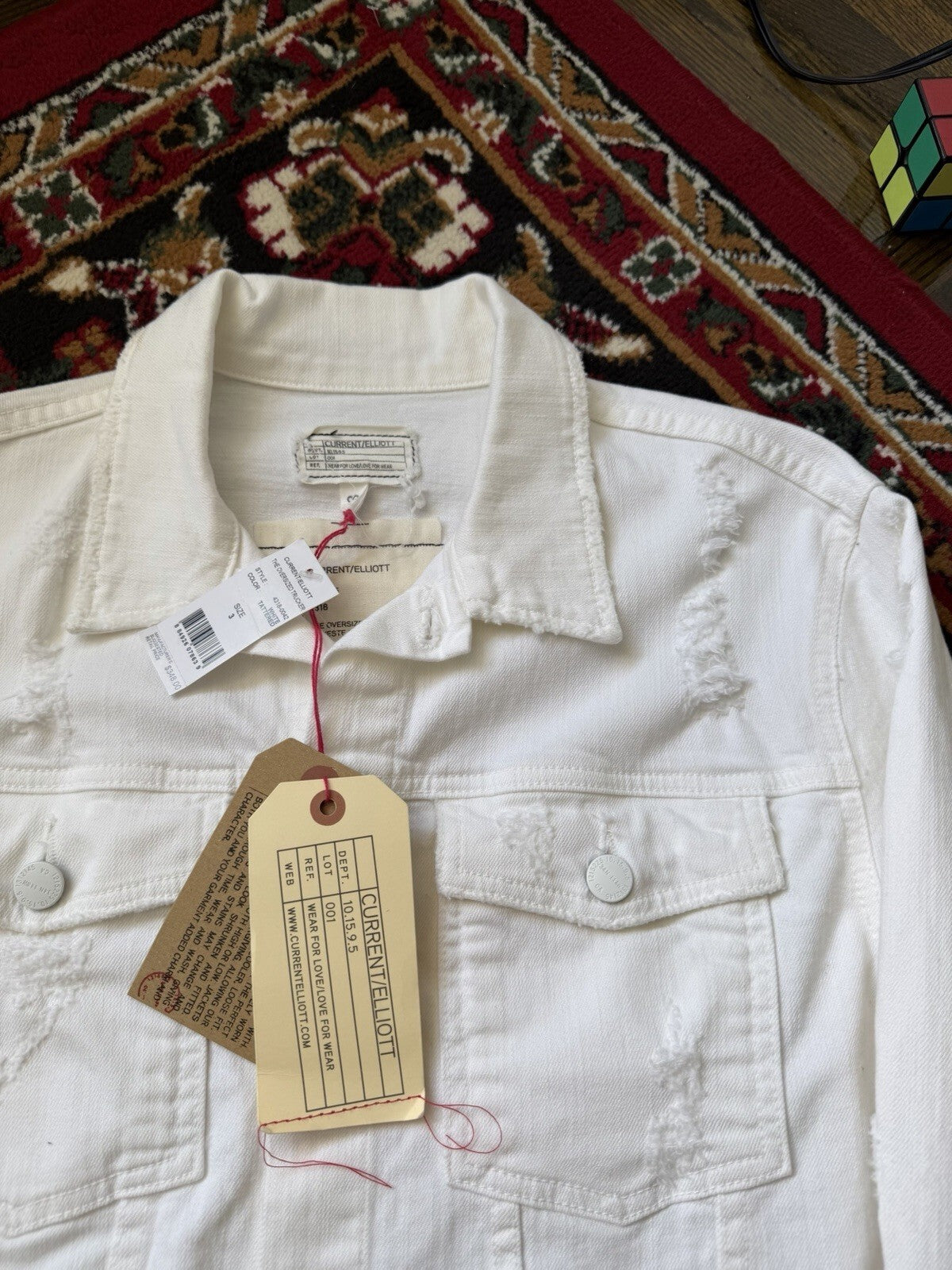 CURRENT / ELLIOTT Distressed Cotton Trucker Denim Jacket White Size 3