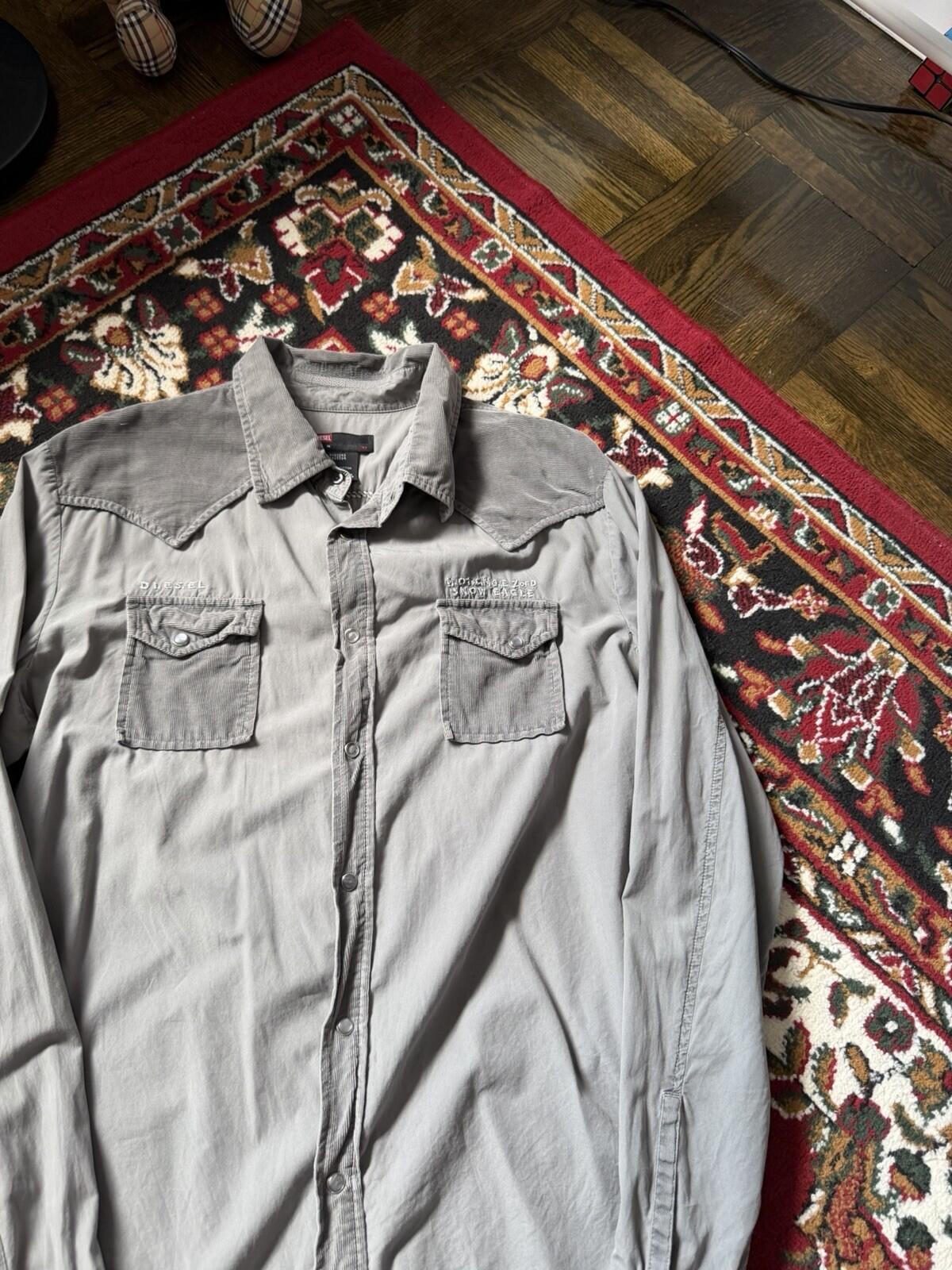 Diesel Eagle Corduroy Western Shirt Gray Size XL