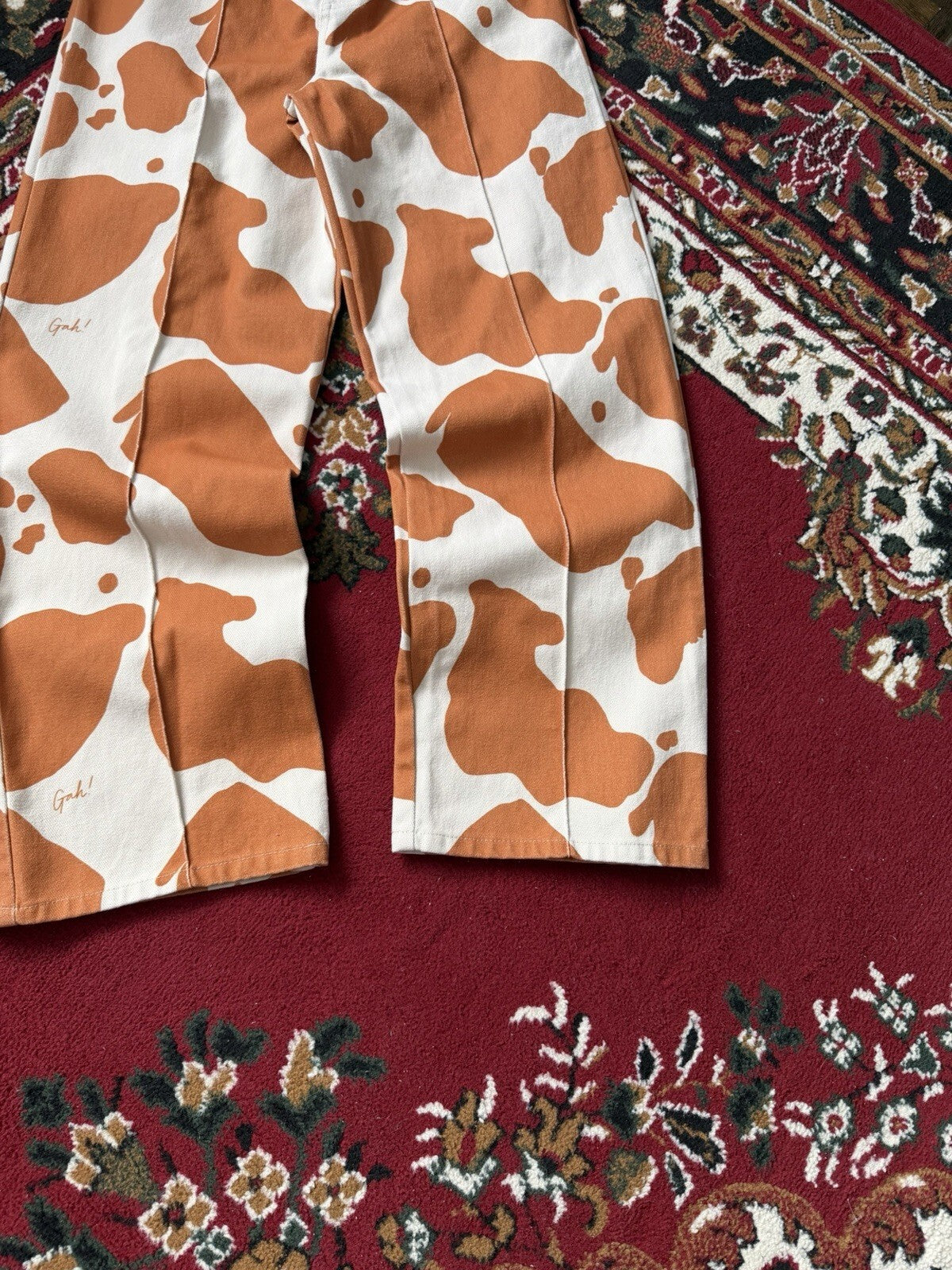 Lisa Says Gah Wide-Leg Jeans Cow Print Orange White 29