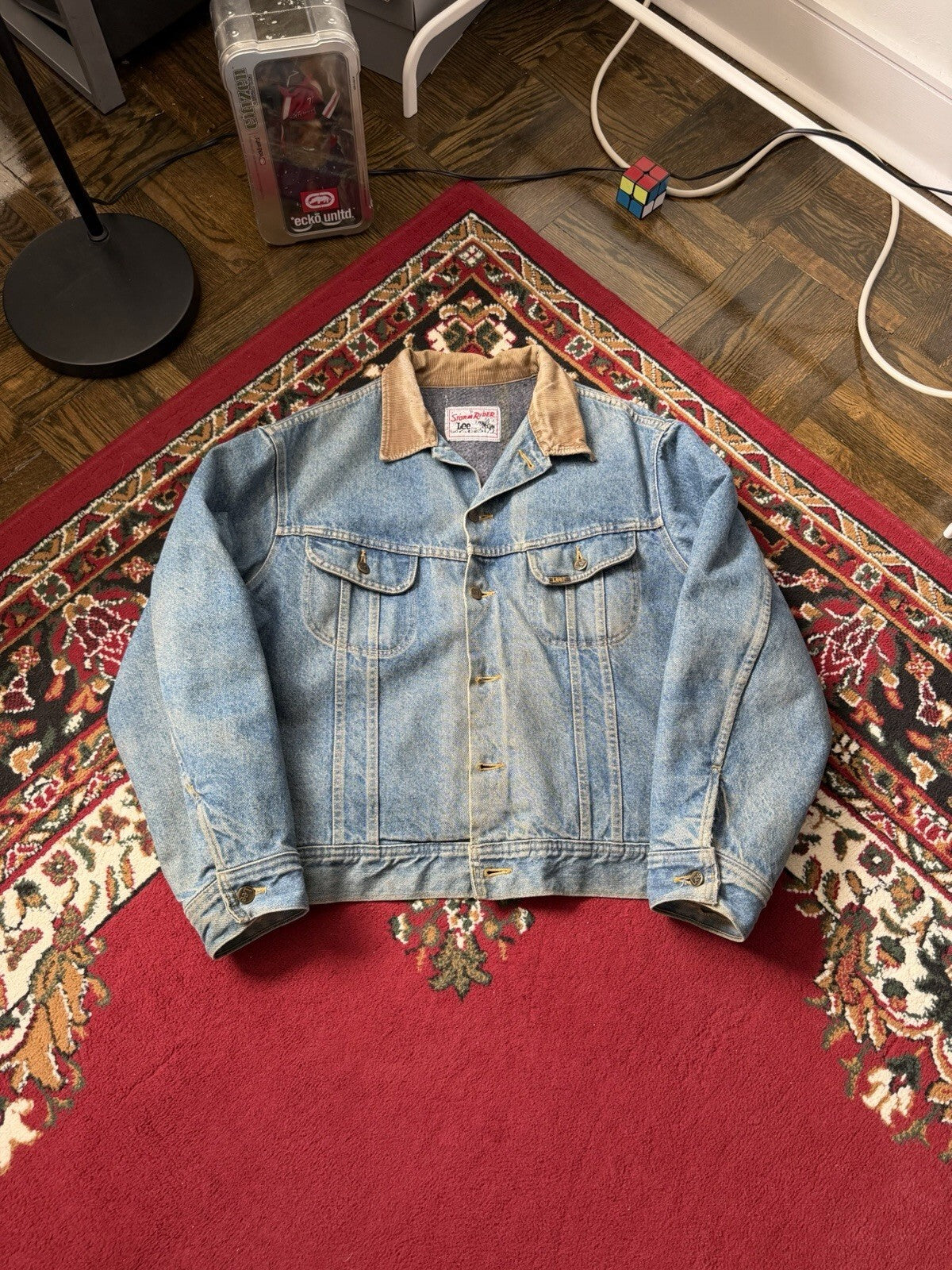 Vintage Lee Storm Rider Washed Blanket Lined Faded Denim Jacket Men's 90s Jean