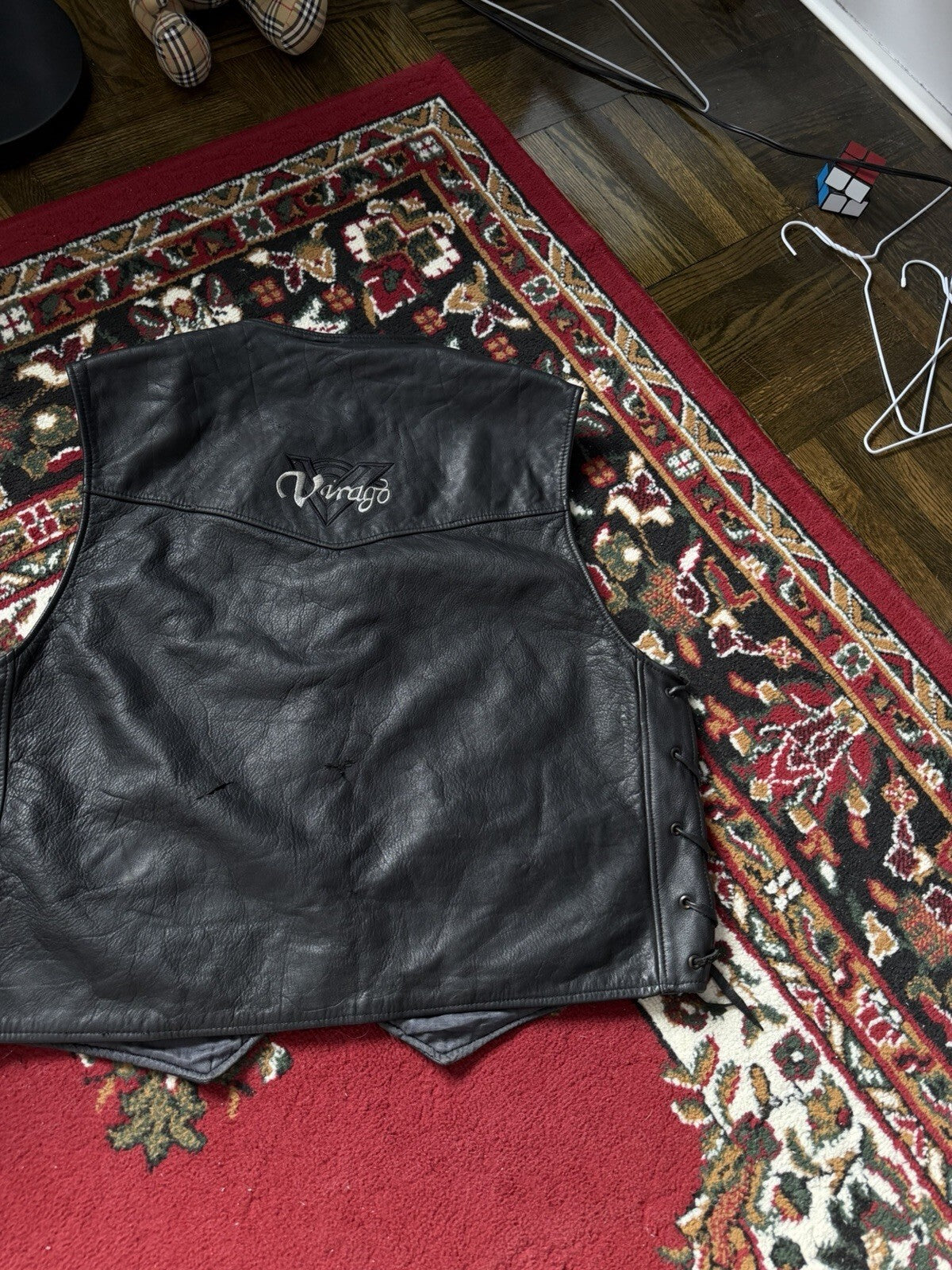 Yamaha Virago Motorcycle Vest Leather Men XXL Black Snap Lined