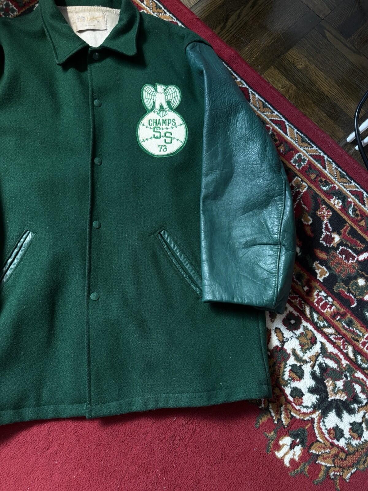 70s Holloway Vintage Varsity Jacket Mens Leather Letterman Bomber Coat Size 46