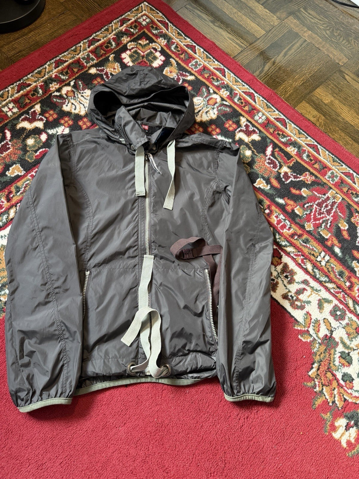 Y2K Diesel Big Log Distressed Full Zip Long Sleeve Windbreaker Gray Size XS