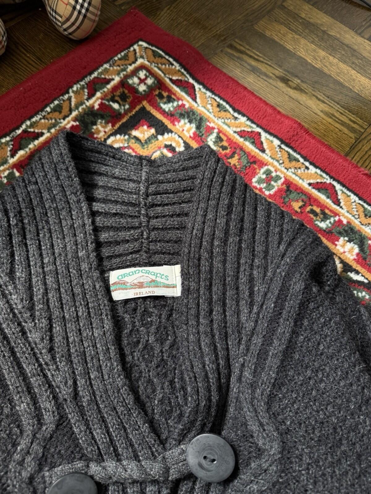 Vintage Arancrafts Ireland Cable Knit Wool Cardigan Sweater Size L Womens
