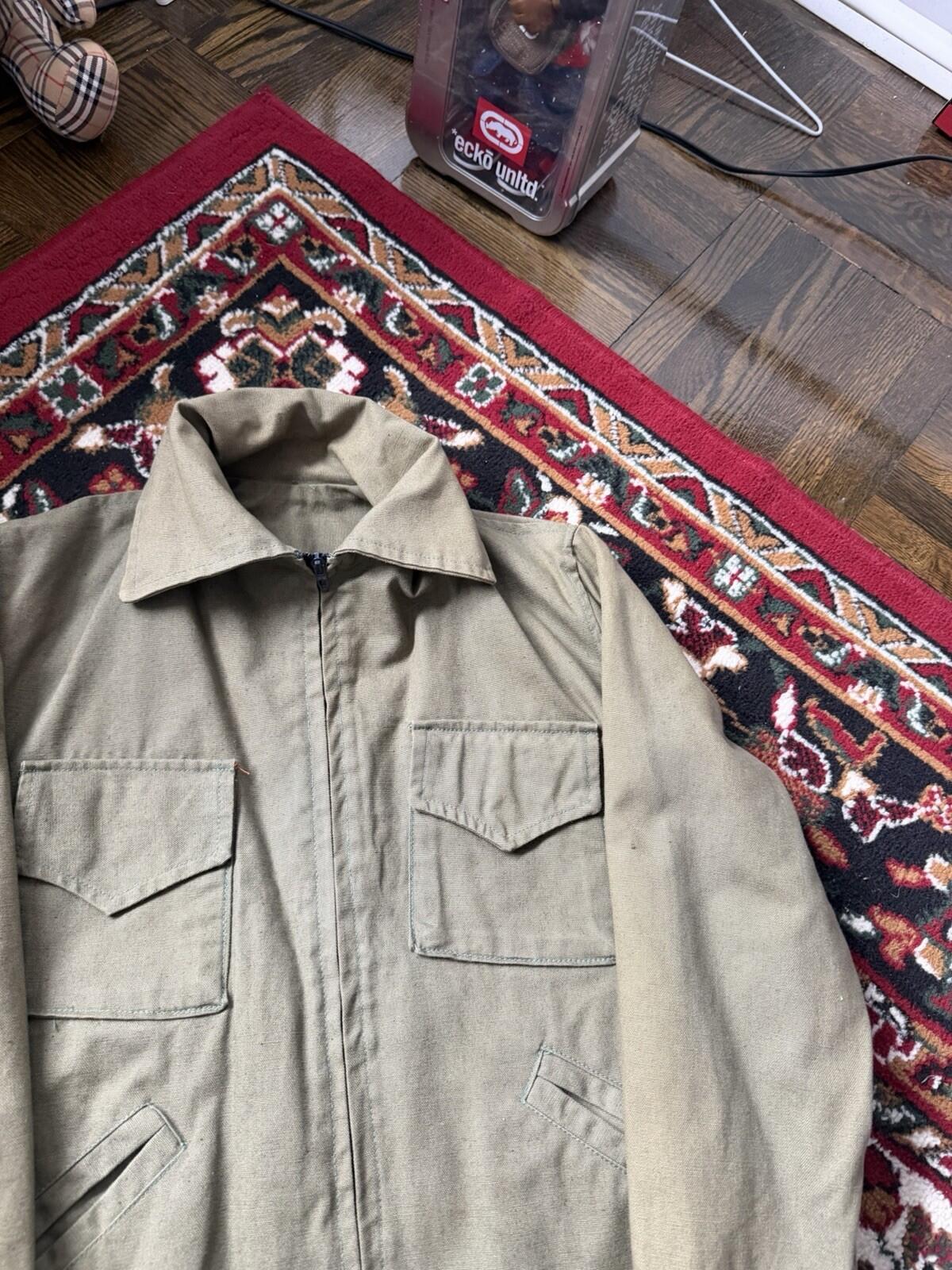 Vintage 50s-60s European Canvas Work Jacket Lighting Zip Pockets Olive