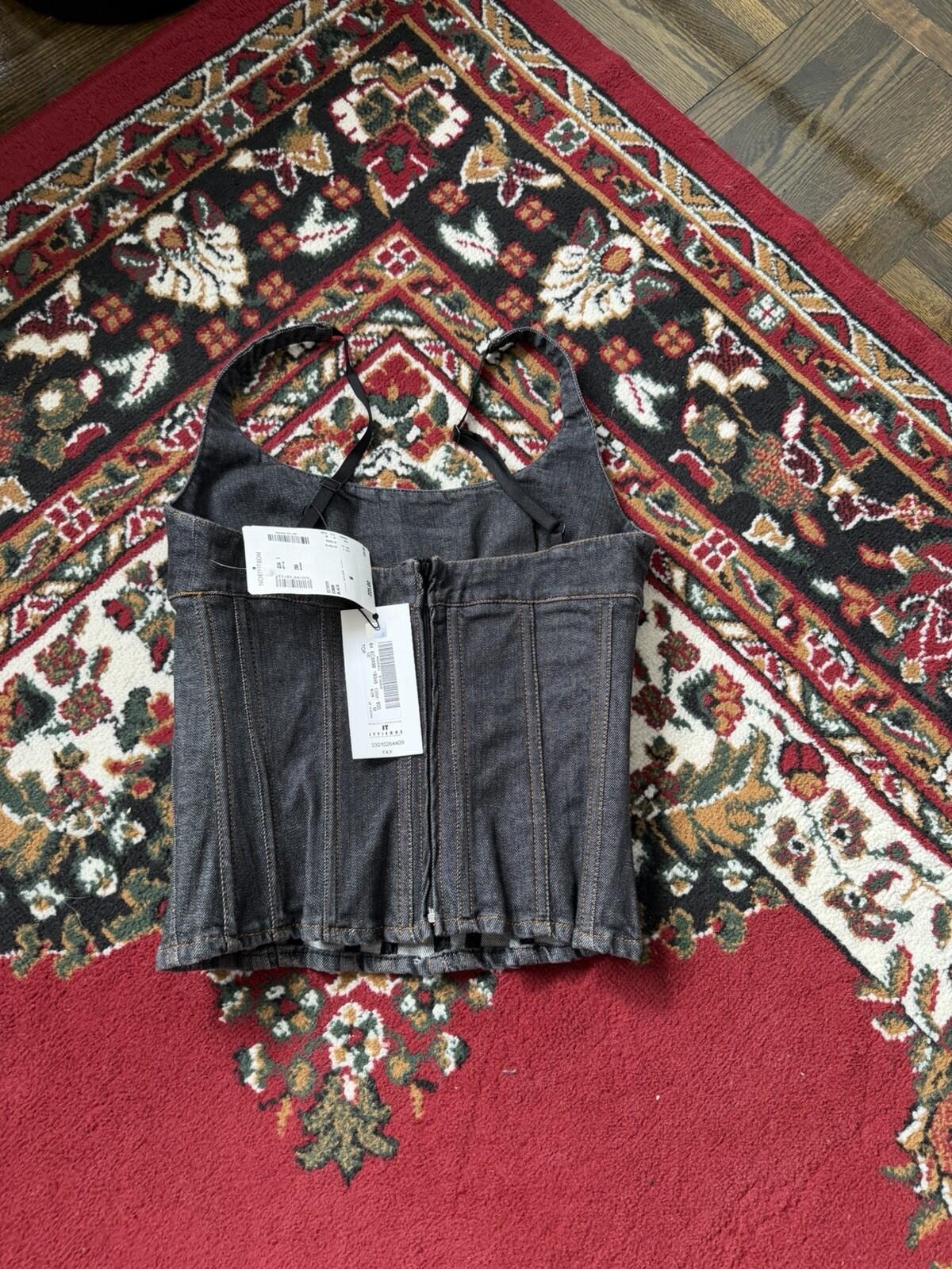 00s Archive Dolce & Gabbana Denim Pleated Gray Corset Top DG Jean Top Y2K