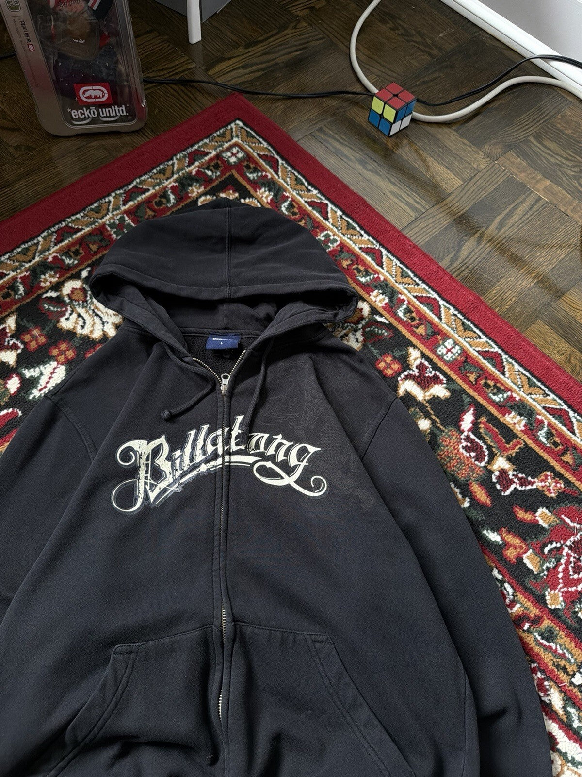 Y2K  Billabong Vintage Hoodie Medium Black Full Zip Skater Surf Grunge