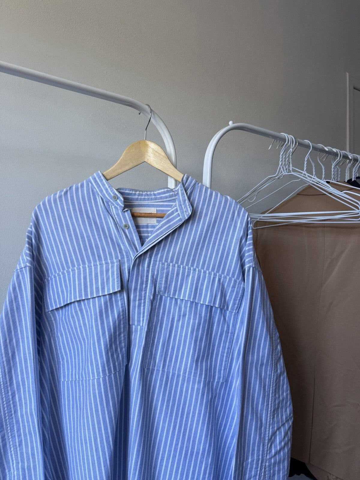 Fear of God Sixth Collection Henley Button Up Shirt Blue Size Small Jerry Loren