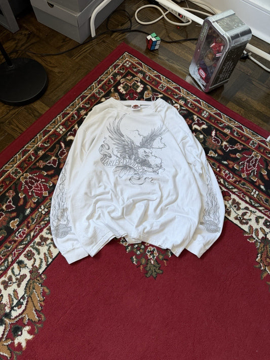 Vintage Harley Davidson Long Sleeve Eagle Gray Flames T-Shirt L Tee