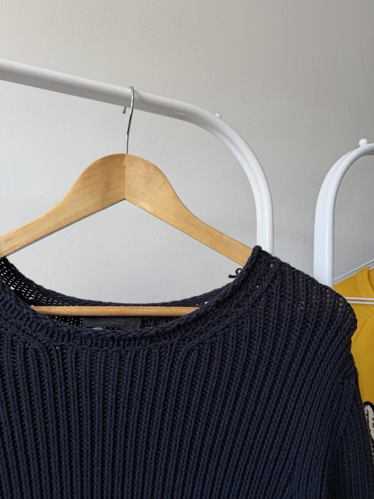 The Row Women's Cotton Silk Ribbed Knit Sweater Black Relaxed Fit Size M USA