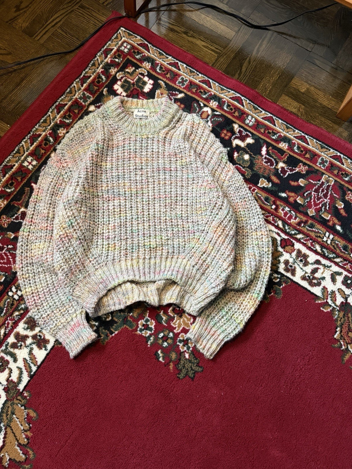 Acne Studios Zora Knit Sweater White/Gray With Rainbow Streaks Size S