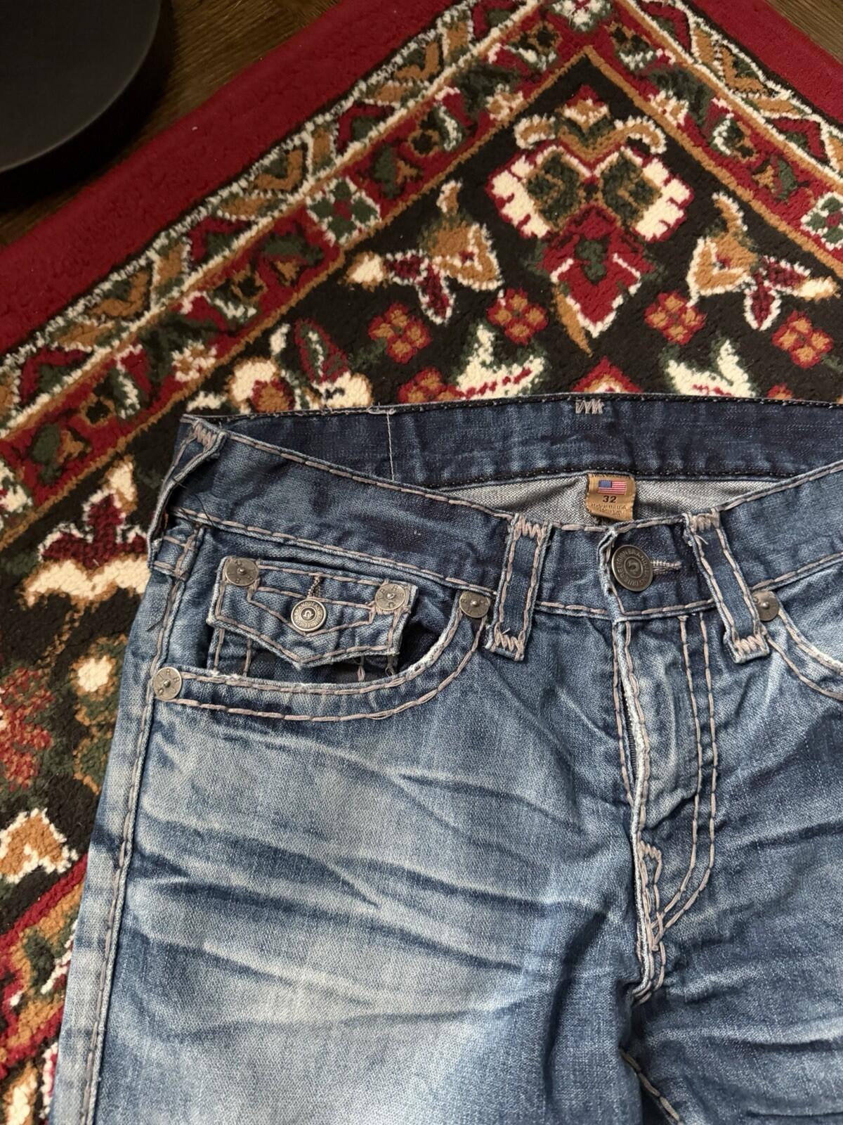 True Religion Mens Jeans Denim Tan Stitching Straight Leg 32 Y2K