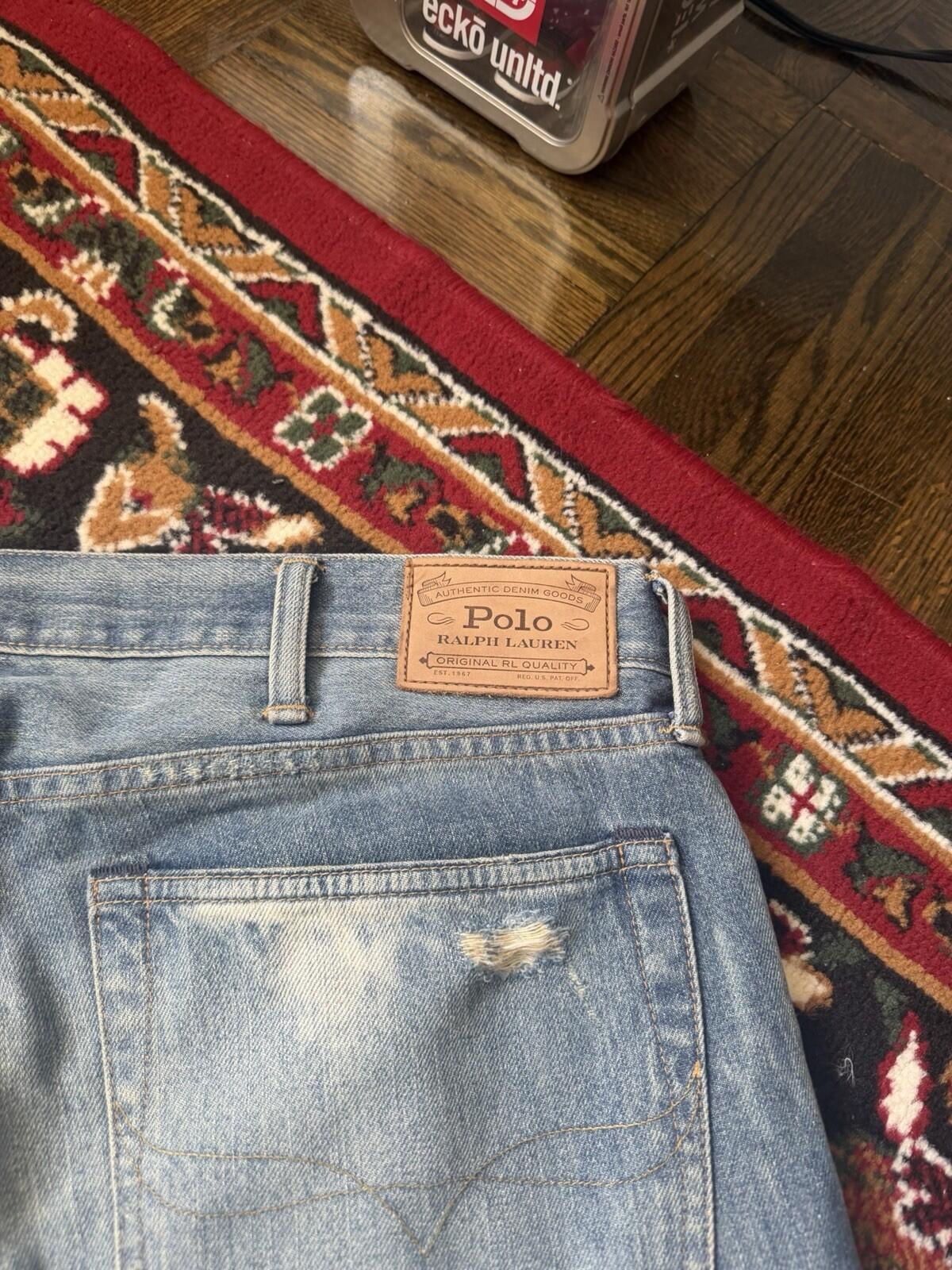 Polo Ralph Lauren Fish Patchwork Jeans Repaired Distressed Denim Size 38/30