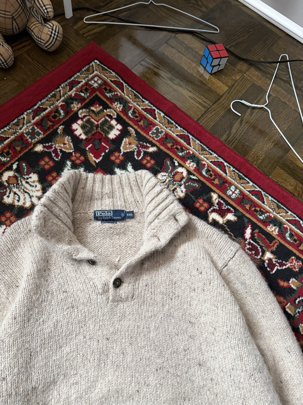 VTG Polo Ralph Lauren Henley Knit Ribbed Hem Alpaca & Wool Blend Sweater XXL 90s