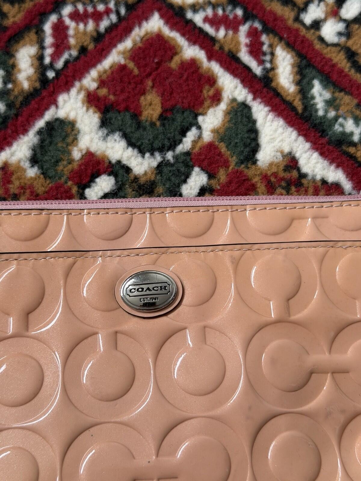 Coach Mauve Pink Patent Leather Debossed Zip Wristlet Wallet