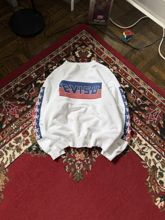 Vintage Evisu God of Prosperity Heritage White Sweatshirt Big Logo