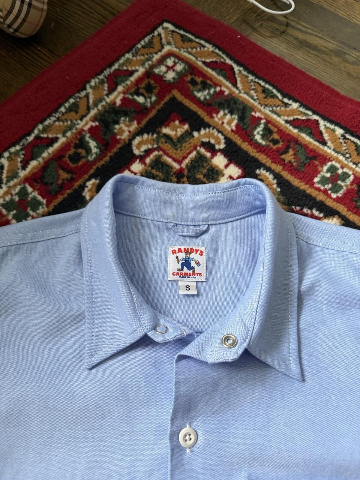 Randy's Garments Short Sleeve Work Shirt Light Blue Cropped Size Small Boxy Fit