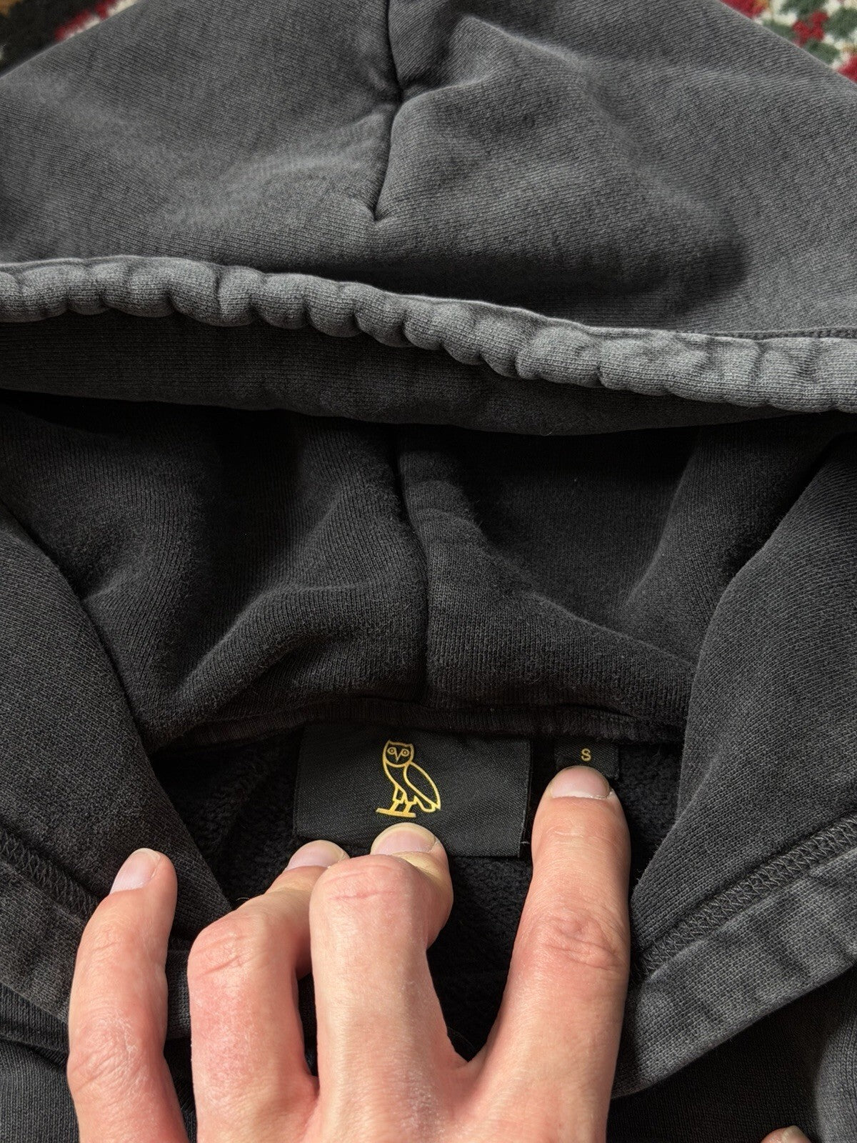 October's Very Own OVO Drake Pigment Dyed Owl Logo Hoodie Sweatshirt Off Black S