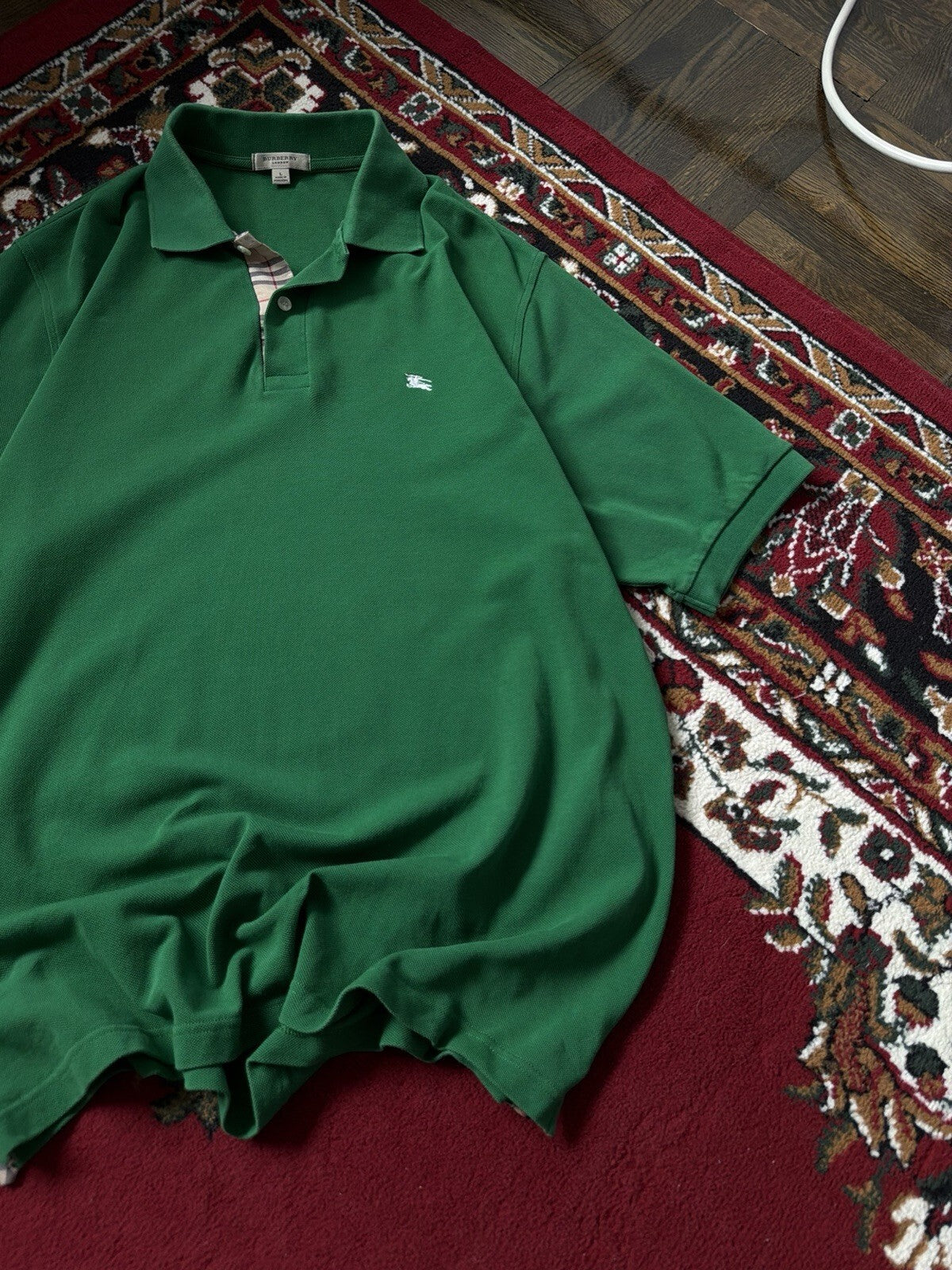 Burberry London Pique Polo Golf Shirt Short Sleeve Green Men's Size L
