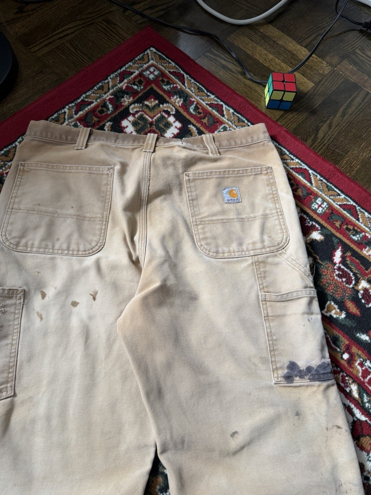 Carhartt Relaxed Fit Single Knee Pants Beige Thrashed Faded Size 36/36 Y2K