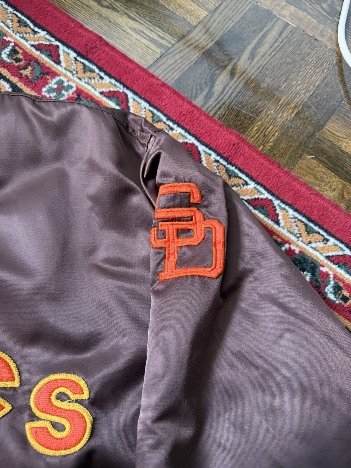 Vintage 90's San Diego Padres Majestic Cooperstown Brown Satin Bomber Jacket XL