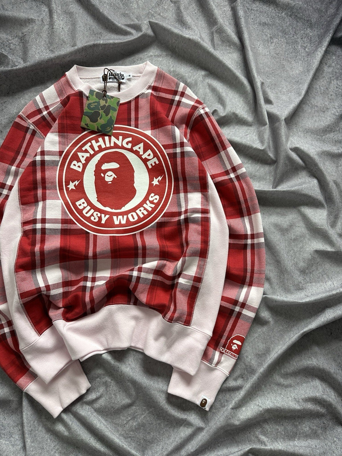 A Bathing Ape Bape Plaid Check Gift Busy Works Sweatshirt Crewneck Size M