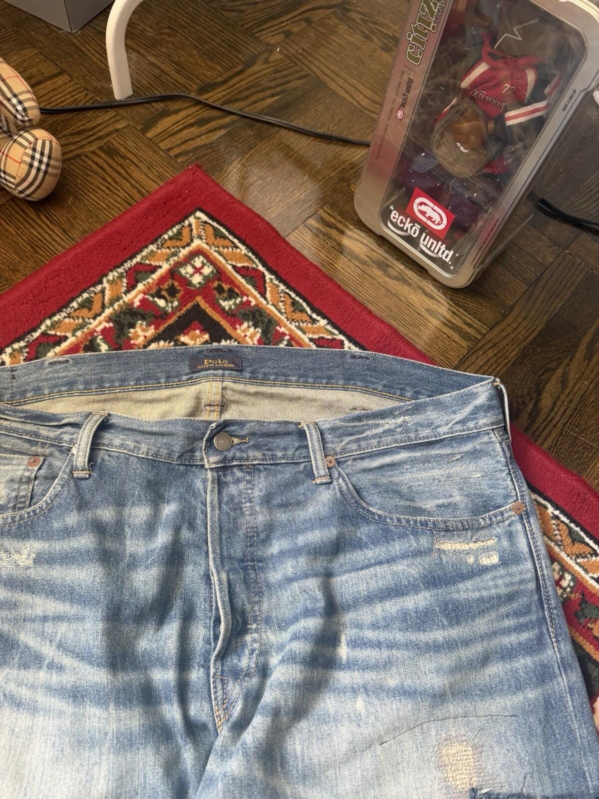 Polo Ralph Lauren Fish Patchwork Jeans Repaired Distressed Denim Size 38/30