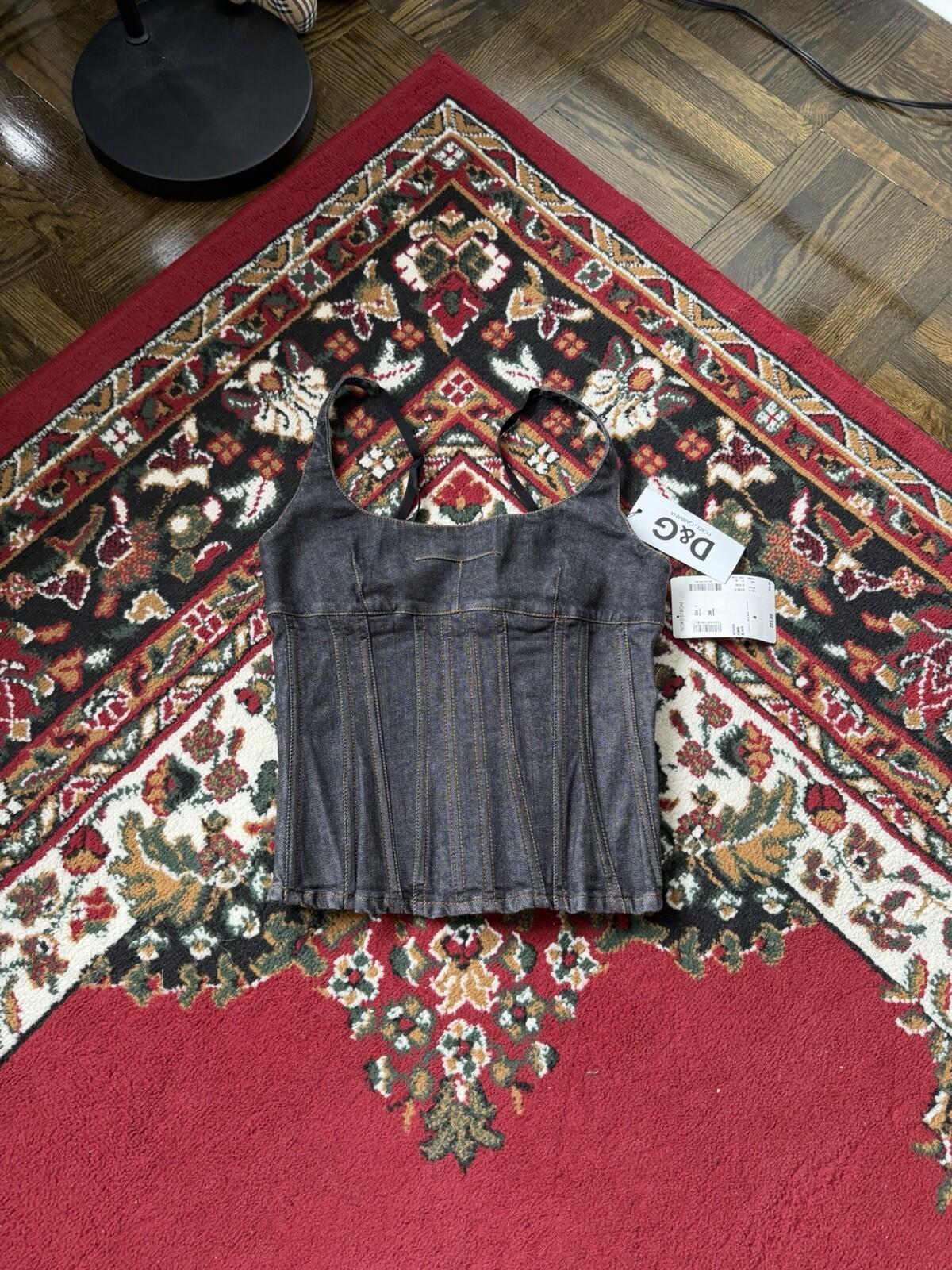 00s Archive Dolce & Gabbana Denim Pleated Gray Corset Top DG Jean Top Y2K