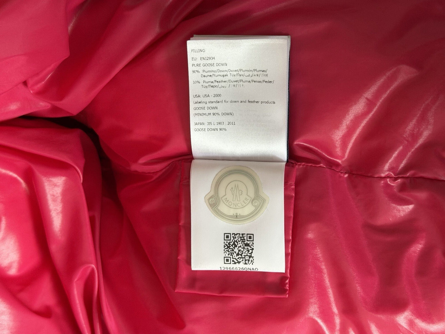 Moncler Fuchsia Caille Velvet Puffer Jacket Coat Womens 0 Pink