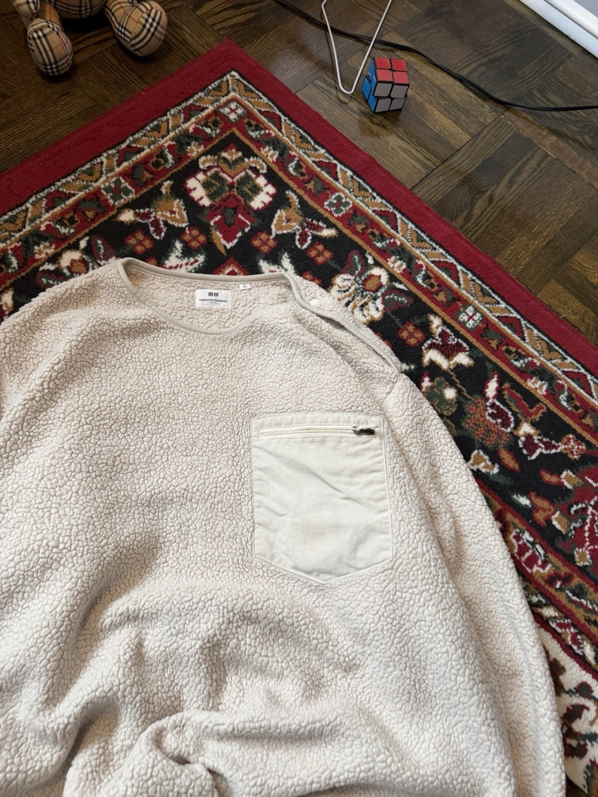 Uniqlo x Engineered Garments Fleece Pullover Mens XL White Sherpa Teddy