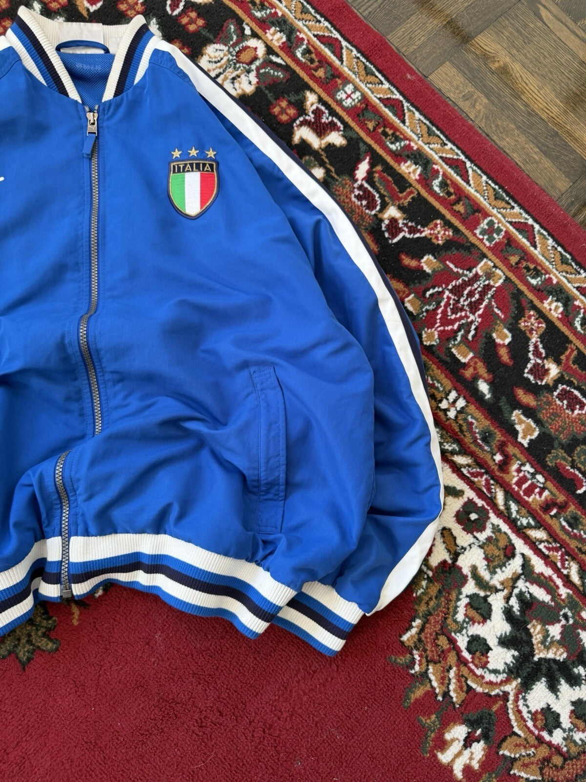 Vintage Y2K Puma Italia Soccer Rain Jacket Bomber Men's XLarge Blue Windbreaker