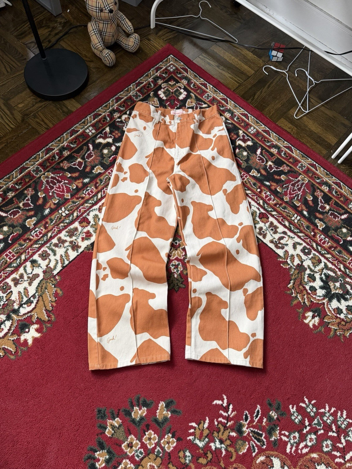 Lisa Says Gah Wide-Leg Jeans Cow Print Orange White 29