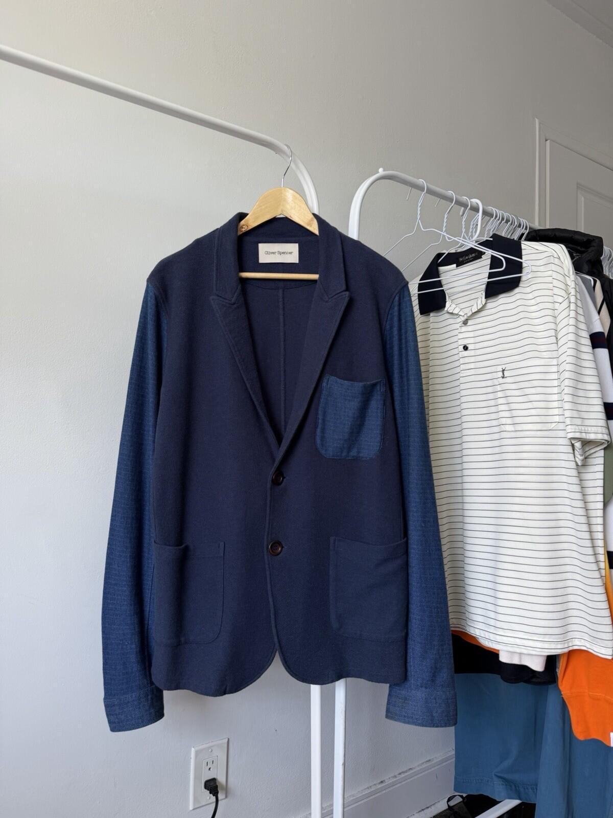 Oliver Spencer Navy Cotton Blazer Sport Jacket Mens Nave Blue