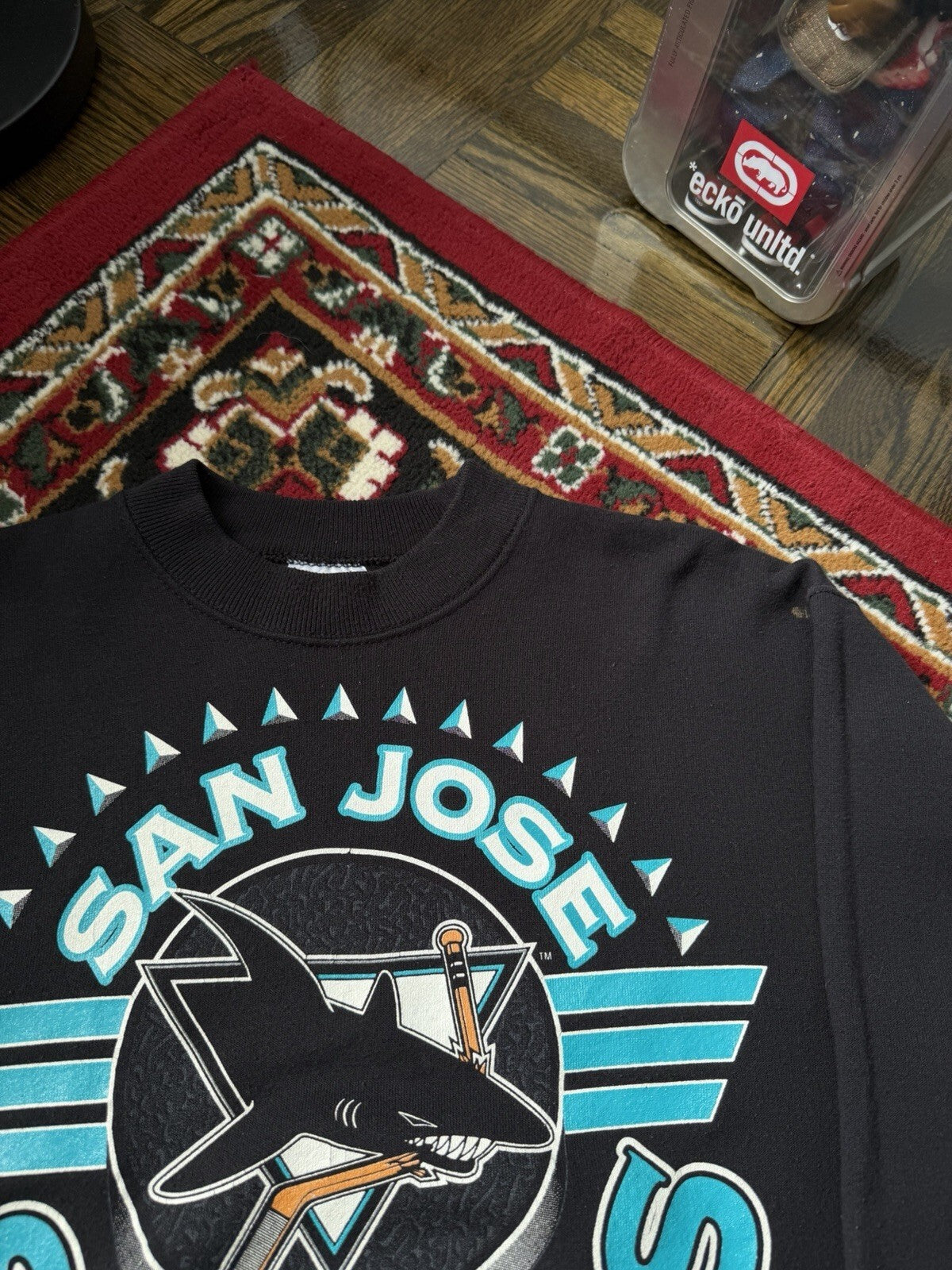 Vintage San Jose Sharks 1993 Men Sweatshirt Pullover Crew Bite Logo Hockey Sz M