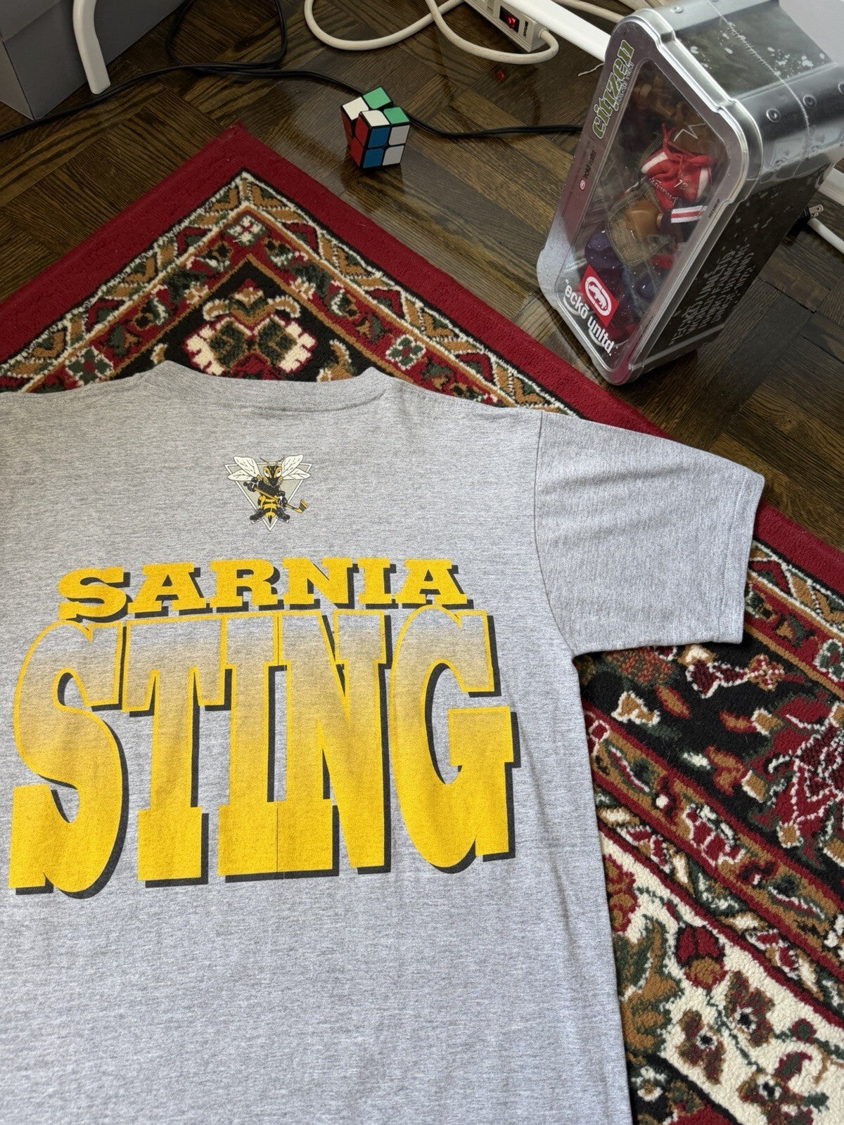 90s Sarnia Stings Starter Vintage CHL Hockey T-Shirt Tee Gray